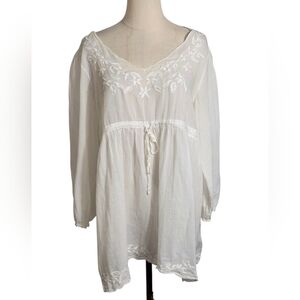 V Cristina White Sheer Embroidered Blouse